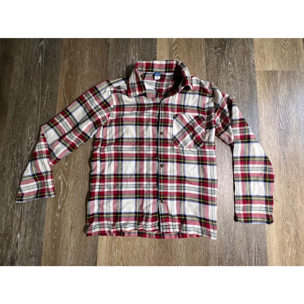 Old Navy Flannel Shirt Unisex Kids L 10-12 Red Plaid Button